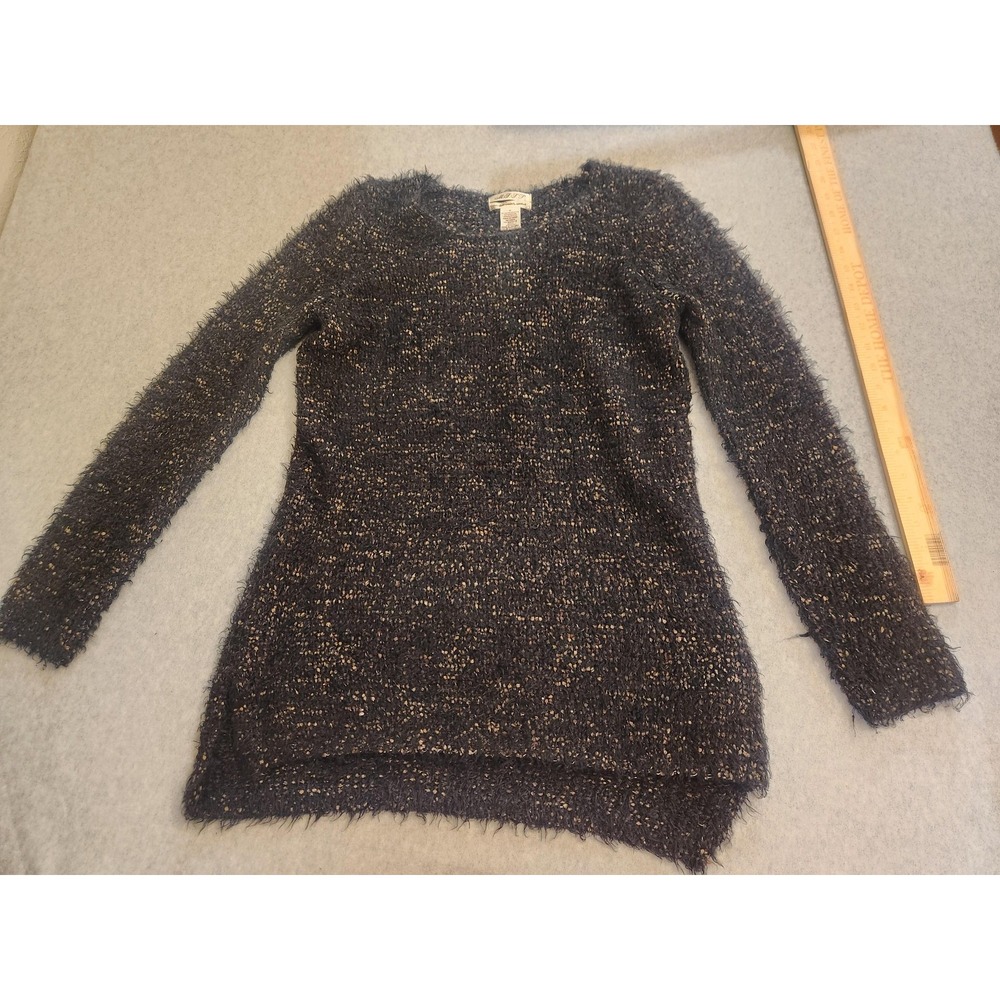 Max Studio Fuzzy Sweater Womens Small Black Beige Eyelash Knit‎ Pullover M.S.S.P